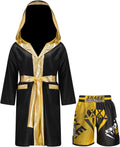Kids Boys Boxing Robe Muay Thai Kickboxing Outfit - Satin Hooded Set