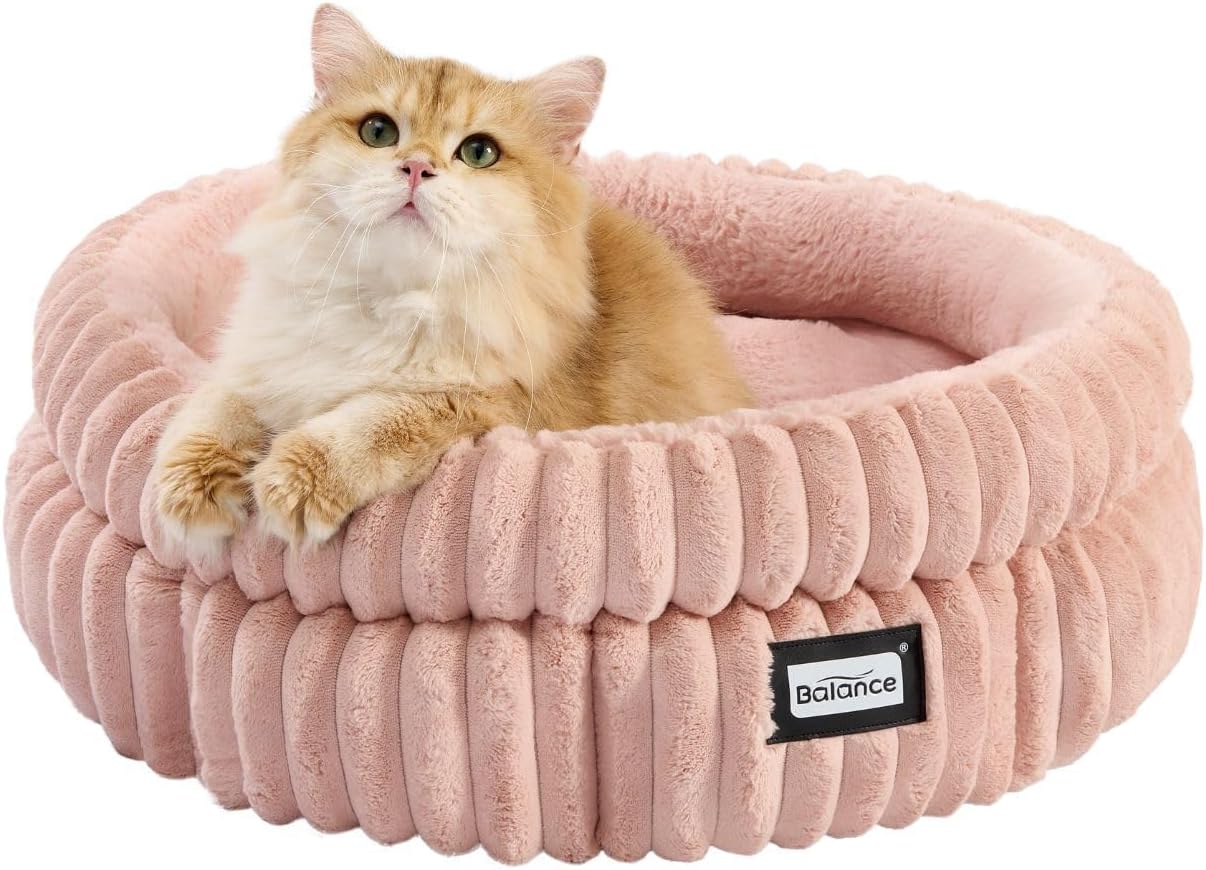 Cozy Round Cat Bed for Indoor Cats - Soft Plush Faux Fur