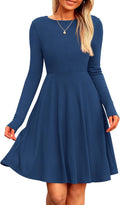 PRETTYGARDEN Ribbed Knit Long Sleeve A-Line Short Dress - Flowy Fall