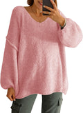 Womens Oversized V Neck Sweater - Chunky Knit Lantern Sleeve Women's