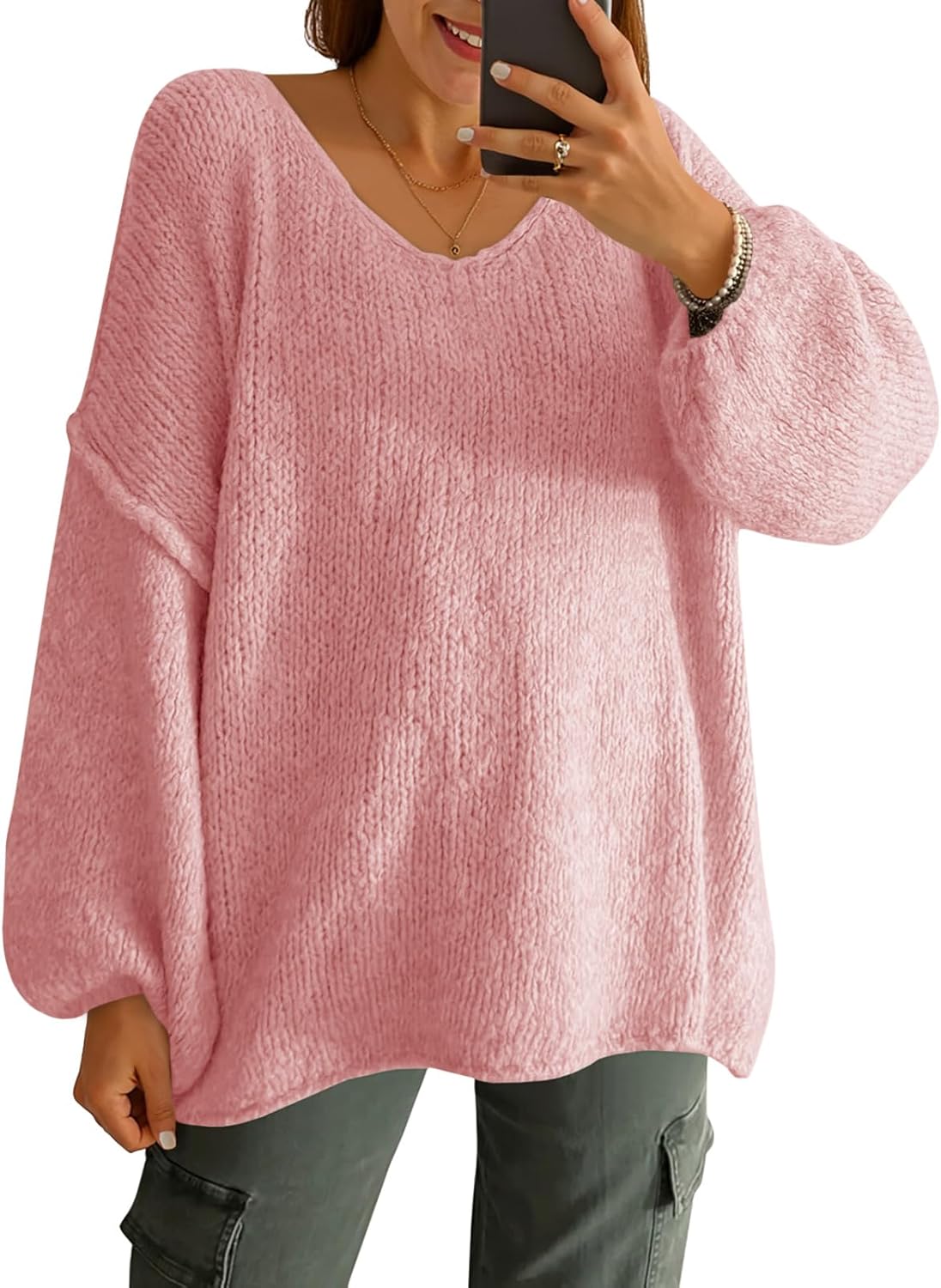 Oversized V Neck Sweaters for Women - Chunky Knit Style