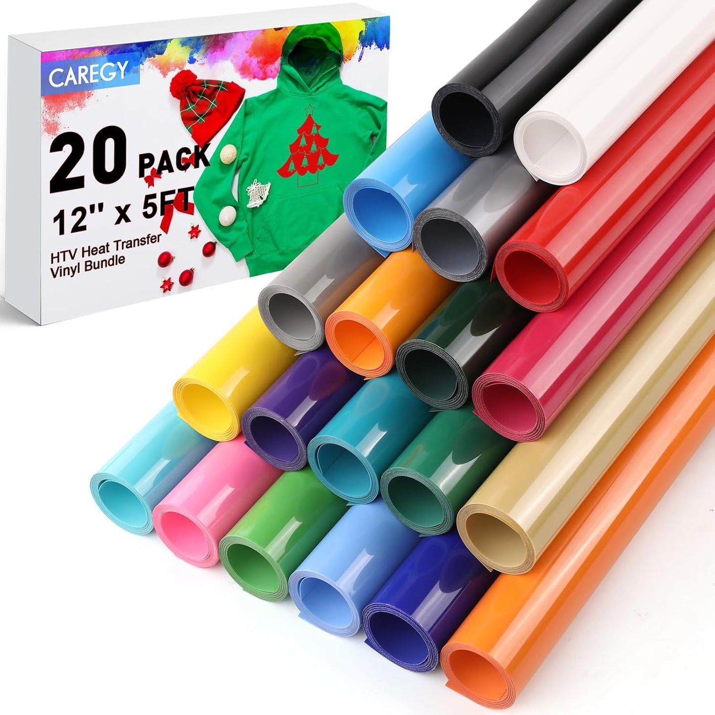 CAREGY HTV Heat Transfer Vinyl Bundle for T-Shirts 20 Pack