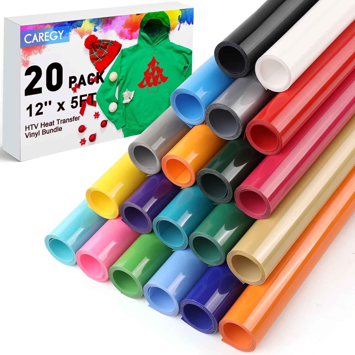 CAREGY HTV Heat Transfer Vinyl Bundle for T-Shirts 20 Pack