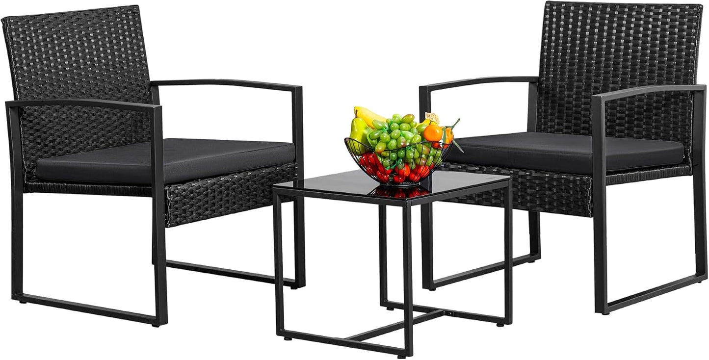 Greesum 3 Piece Wicker Conversation Bistro Set for Outdoor Use