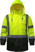 Reflective Rain Jacket for Men Class 3 High Visibility Lime Black