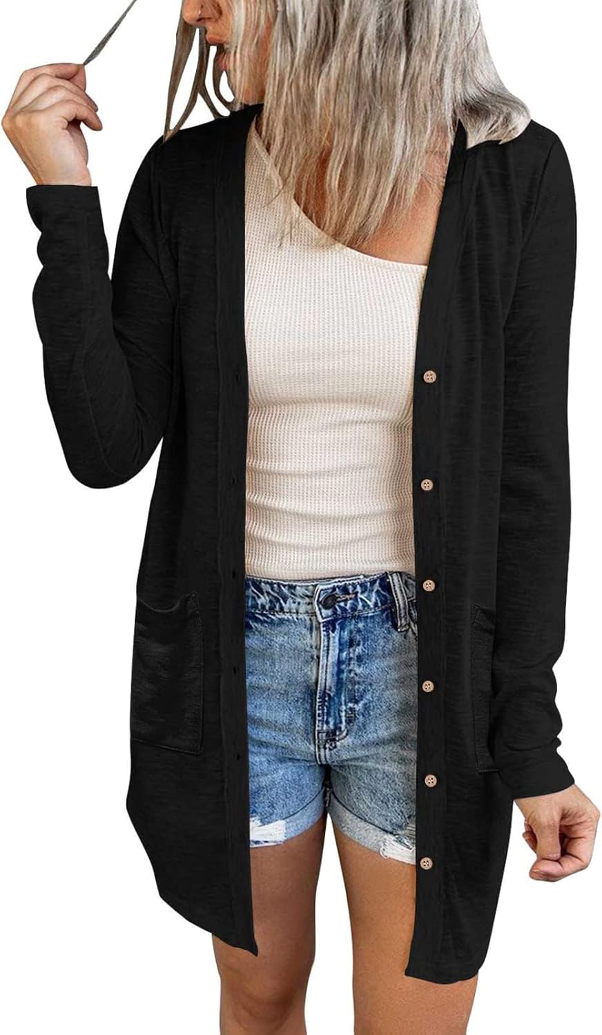 Lightweight Open Front Cardigan for Women with Pockets