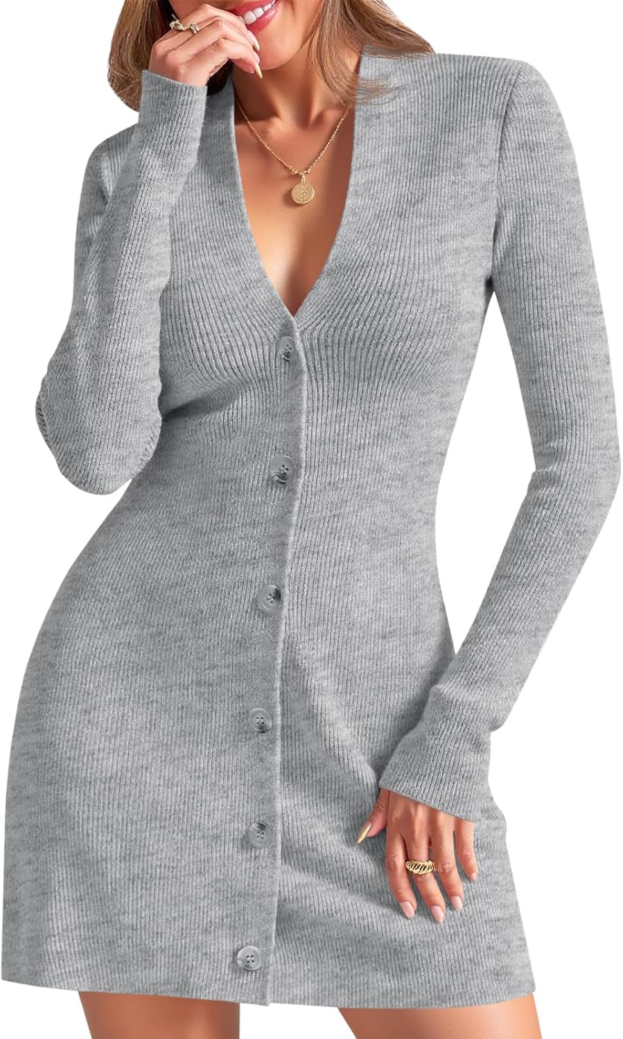 Wenrine Womens Deep V Neck Sweater Dress for Stylish Fall Looks