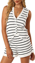 Women Two Piece Knit Striped Lounge Set - Comfortable Summer Match