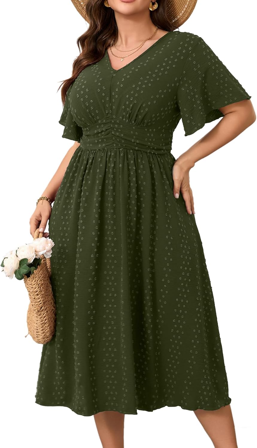 Plus Size Maxi Dress for Women - V Neck Short Sleeve Style