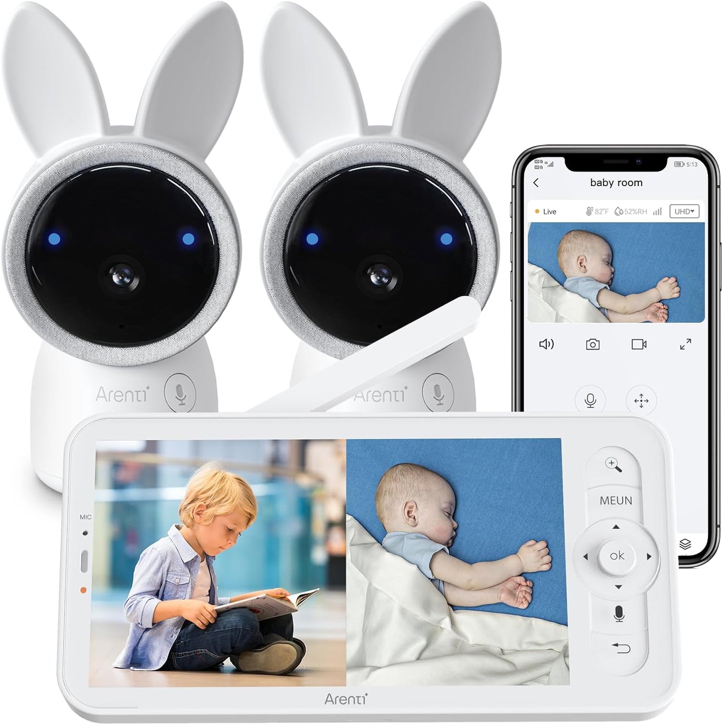 ARENTI Split-Screen 2K Baby Monitor Set - Ultimate Monitoring Experience