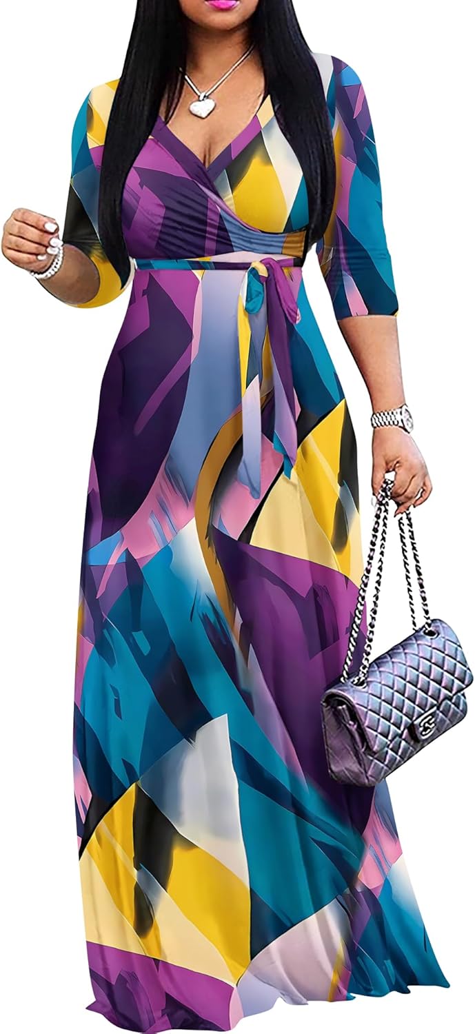 Plus Size Maxi Dress for Women Casual Summer Sundress V-Neck