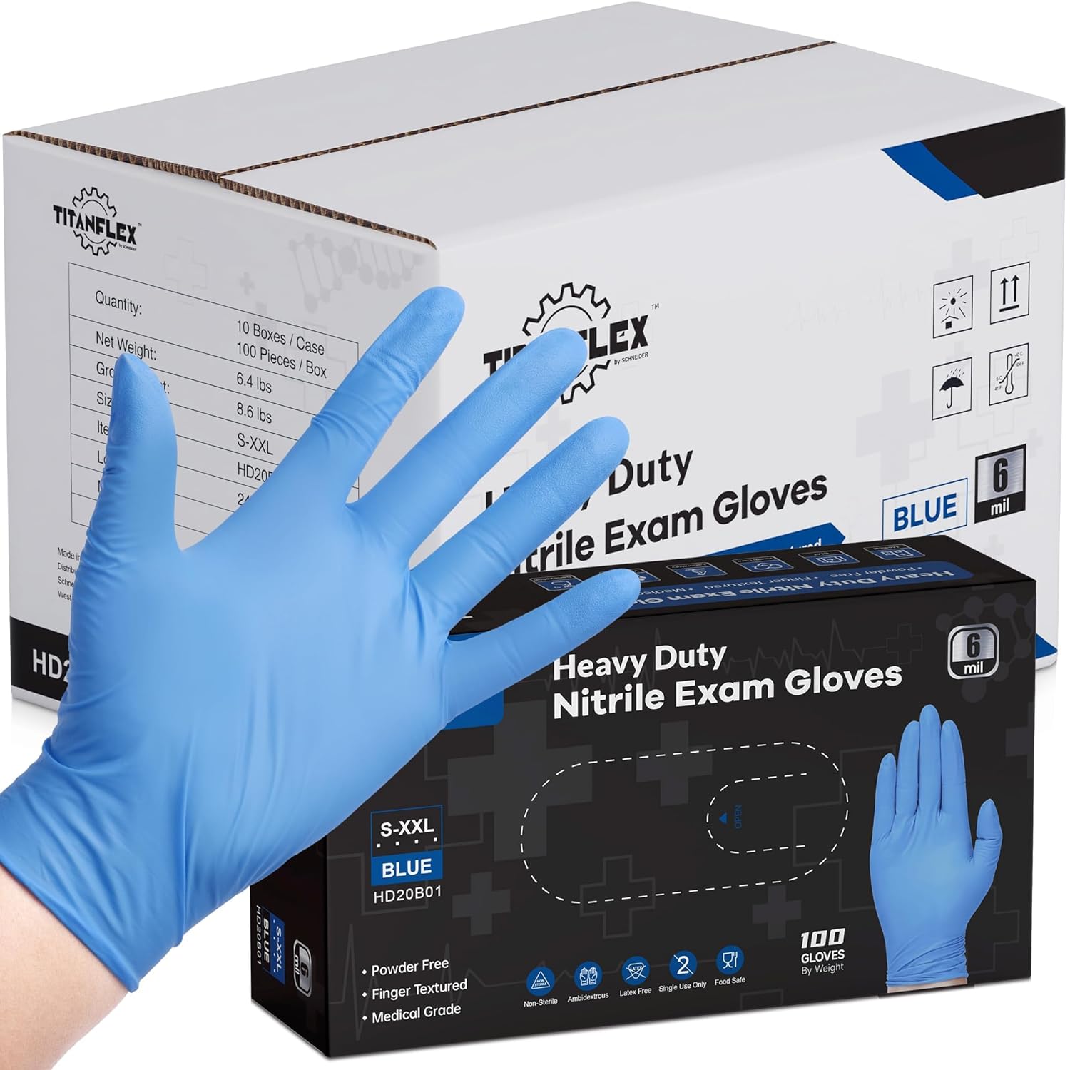 TitanFlex Nitrile Exam Gloves - Heavy Duty, Latex Free, XXL