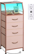 4 Drawer Dresser Nightstand with Charging Station and LED Lights