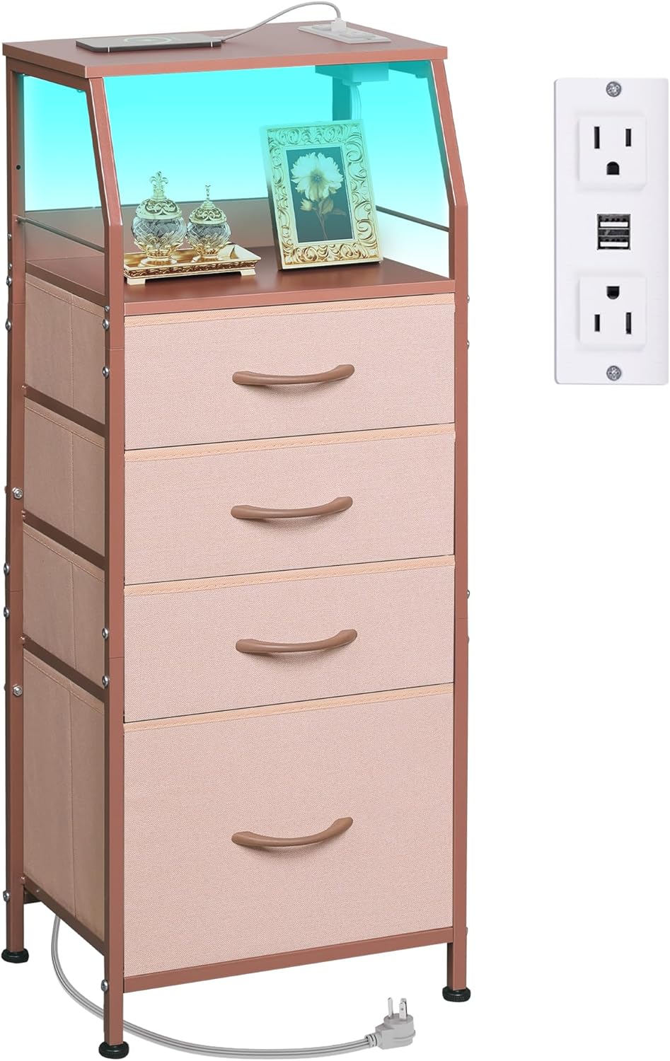 WLIVE 4 Drawer Dresser with Charging Station and LED Light