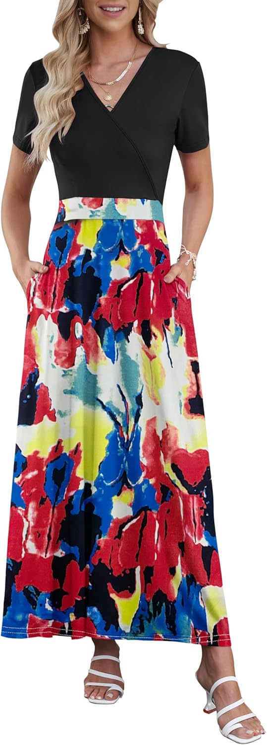 AUSELILY Maxi Dresses for Women with Pockets and Floral Print