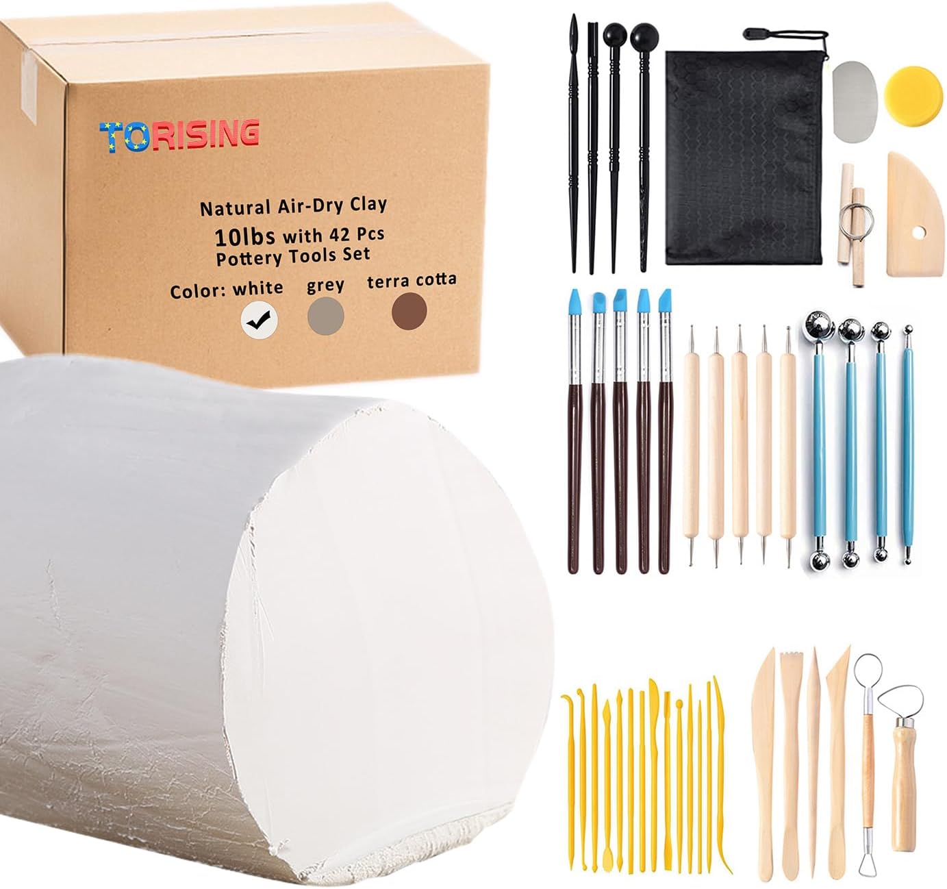 Air Dry Clay 10 LBs with 42 Pcs Pottery Tools Set for Sculpting