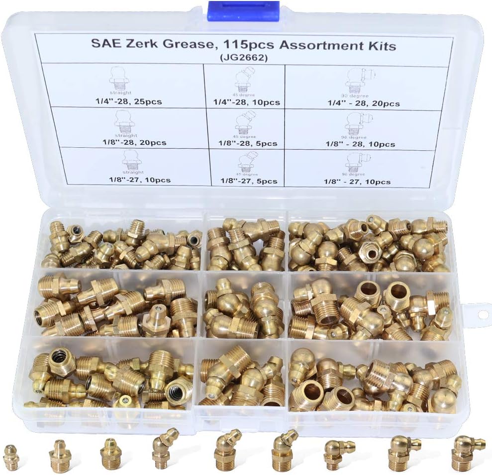 115pcs Hydraulic Grease Brass Zerk Fitting Assortment Kit