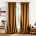 Golden Brown Velvet Blackout Curtains 96 in Panels - Luxurious Thermal