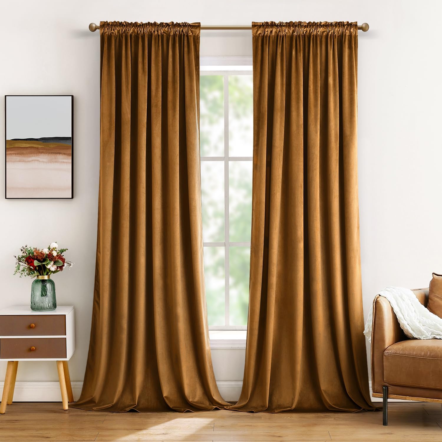 MIULEE Golden Brown Velvet Curtains for Bedroom and Living Room