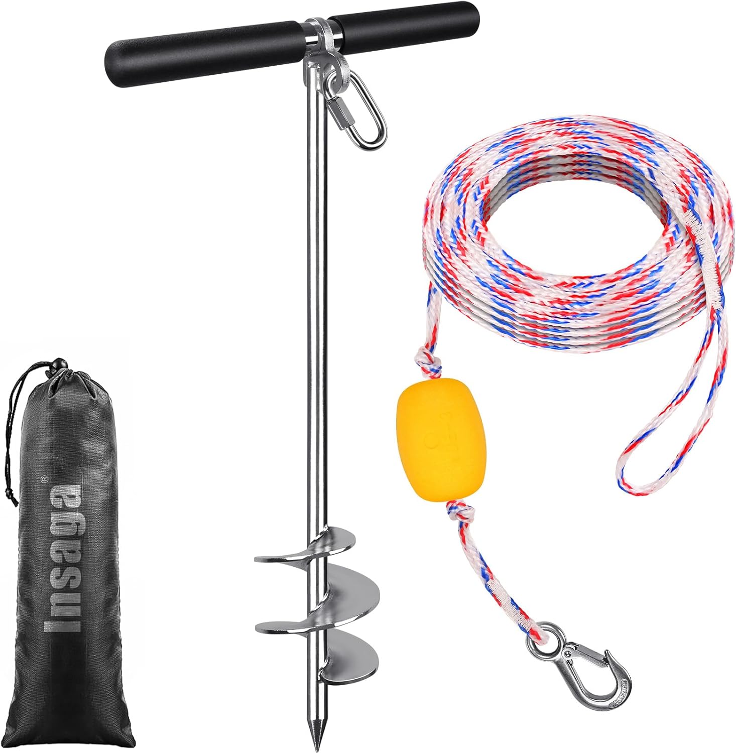 17ft'/26ft'/36ft' Sand Anchor for Boat with 32ft Rope and Crossbar