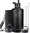 Gallon Water Bottle Insulated 128 oz with 3 Lids - Keeps Ice 48 Hrs