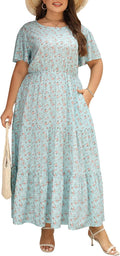 Plus Size Maxi Dress Ditsy Floral Layered Flared Long Dress Nemidor