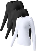 Womens 3-Piece Long Sleeve Stretch Layer Tee Tops - Slim Fit