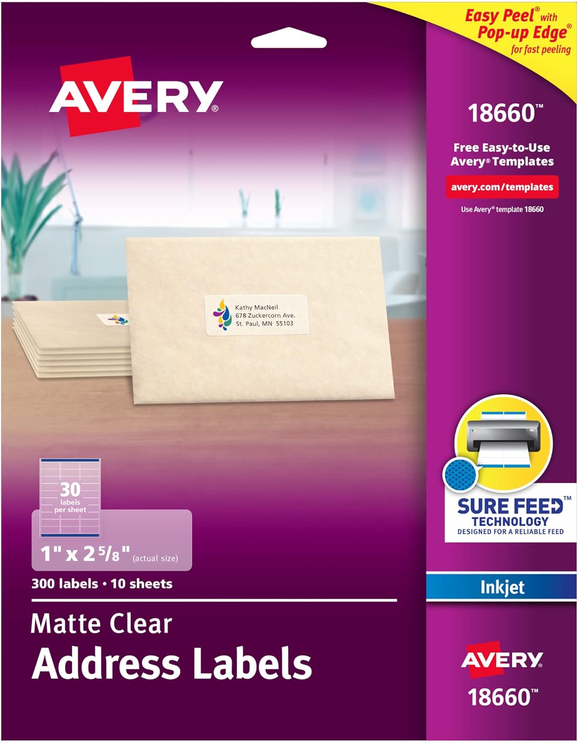 Avery Matte Clear Address Labels with Sure Feed Technology