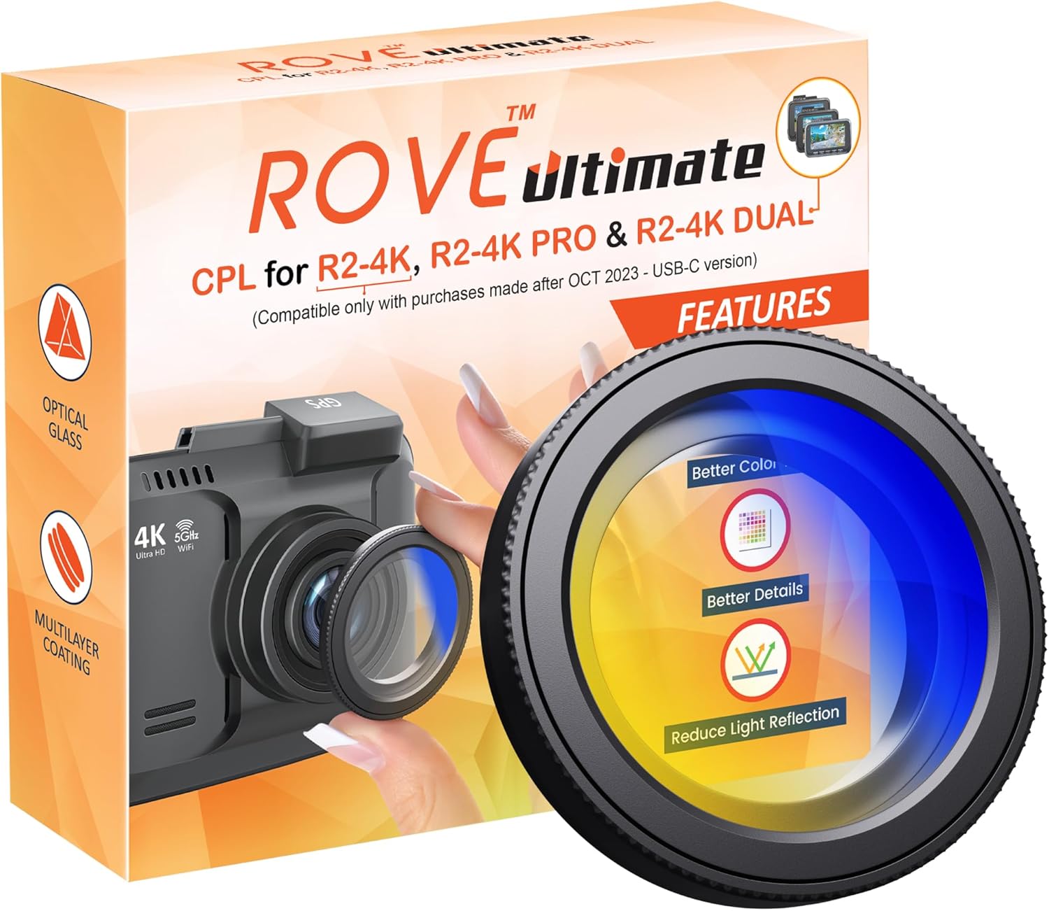 Enhance Clarity: ROVE CPL Filter for R2-4K Dash Cams