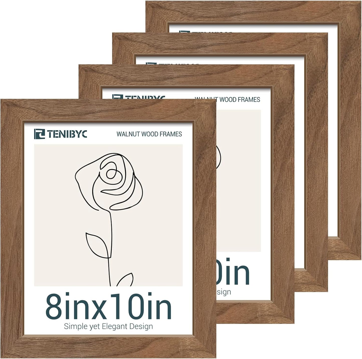 8x10 Picture Frame Set of 4 with Natural Walnut Finish
