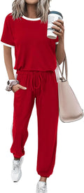 Womens 2 Piece Summer Tracksuit Set - Short Sleeve Top & Jogger Pants