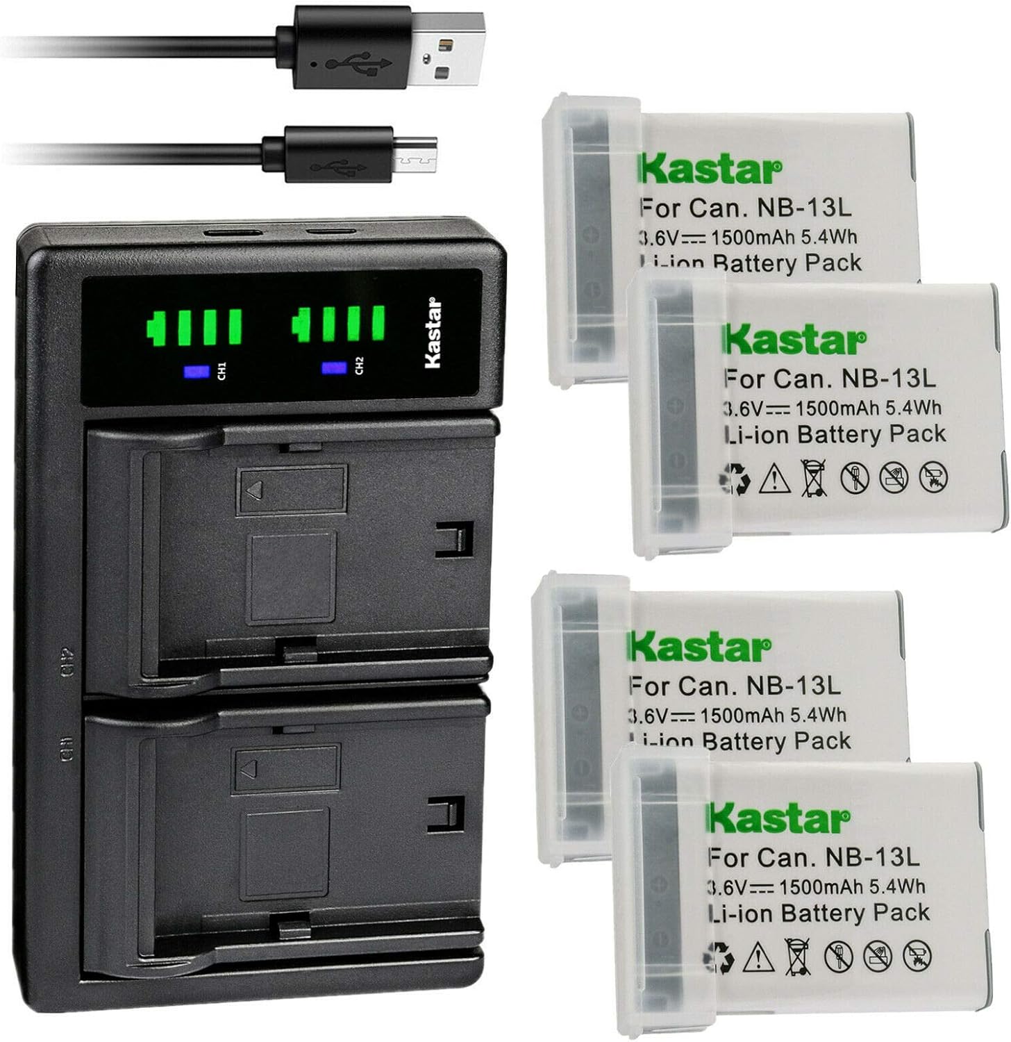 Kastar 4-Pack NB-13L Battery and LTD2 USB Charger for Canon