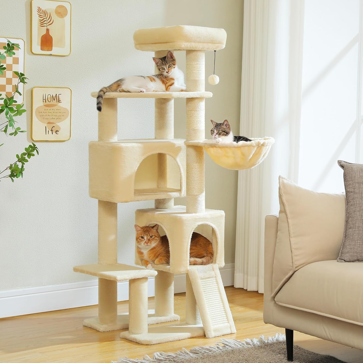 PAWZ Road Cat Tree 51.6 Inches with Dual Condos and Perch