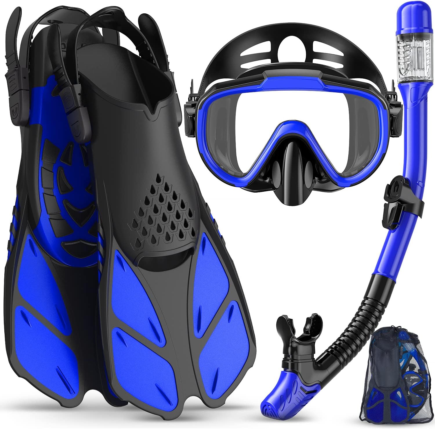 Snorkeling Gear for Adults with Panoramic View Mask and Fins