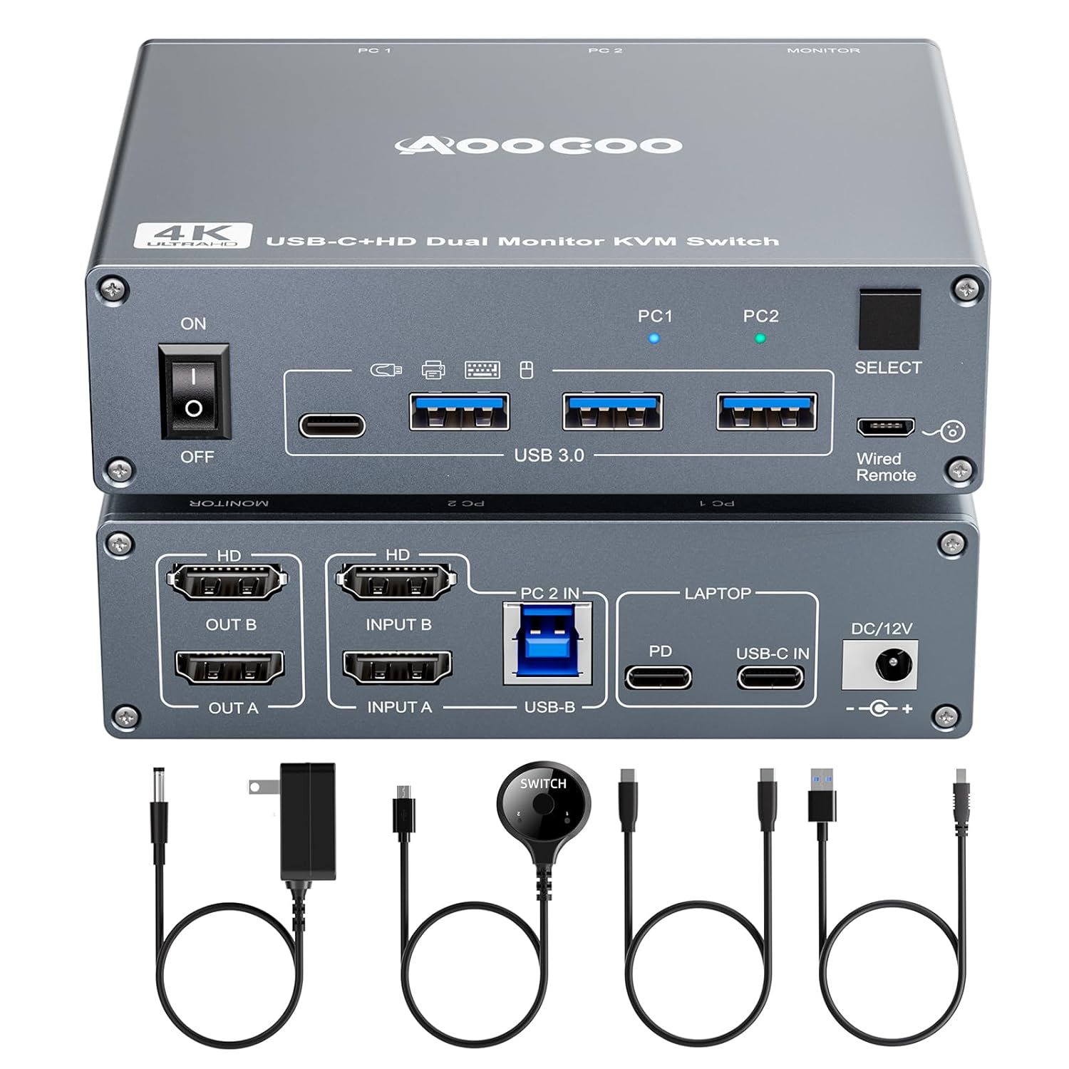 USB C KVM Switch for Dual Monitors and 4 USB Devices