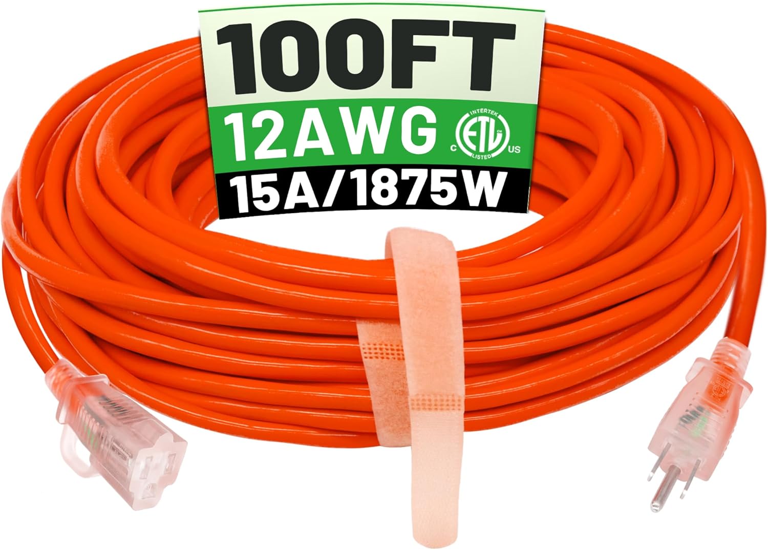 POWGRN 100 ft Outdoor Extension Cord Waterproof Heavy Duty Use