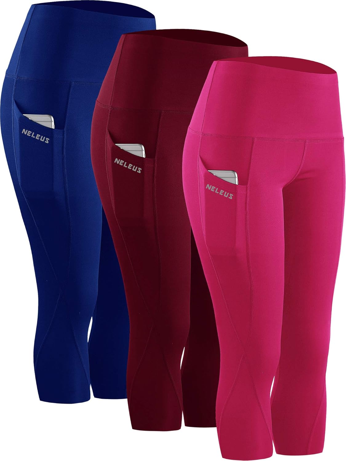 Neleus Women's Tummy Control High Waist Capri Running Leggings