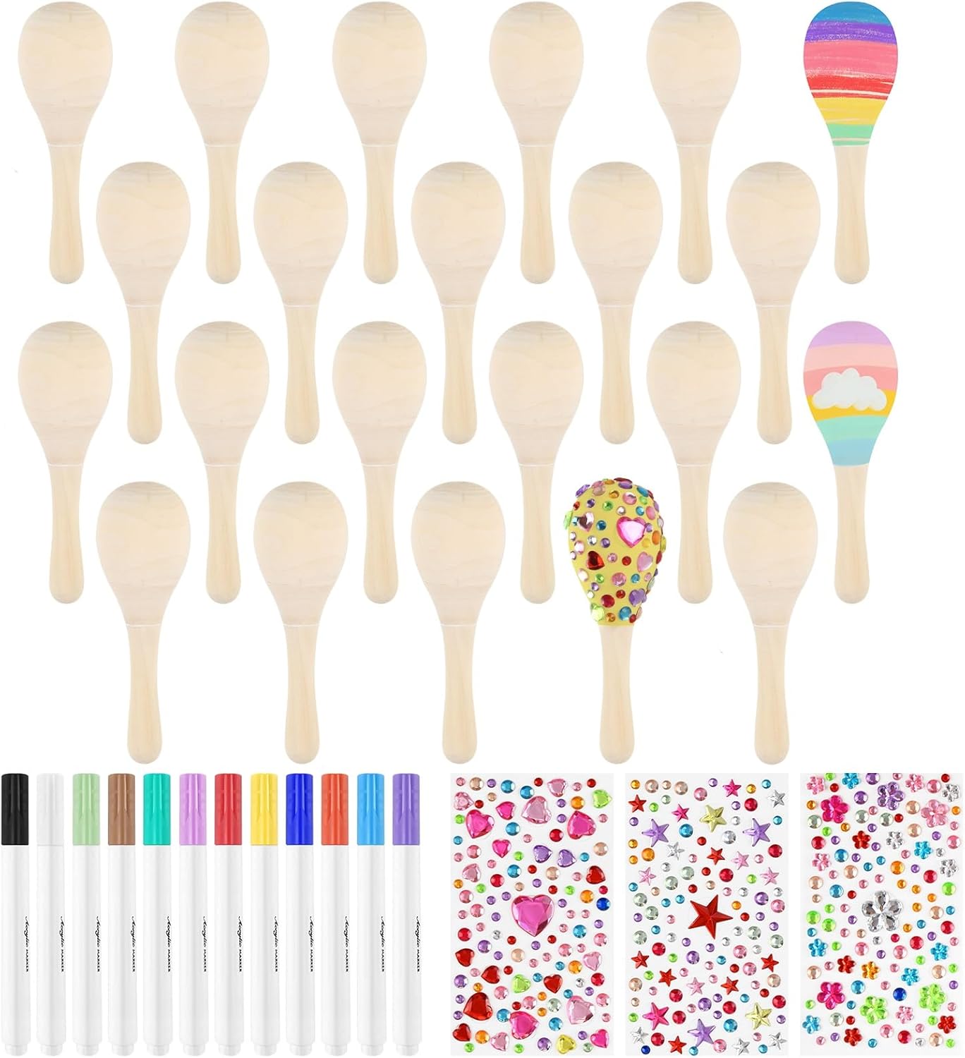 40 Pcs Mini Wooden Maracas for Kids - Perfect for Crafts & Fun