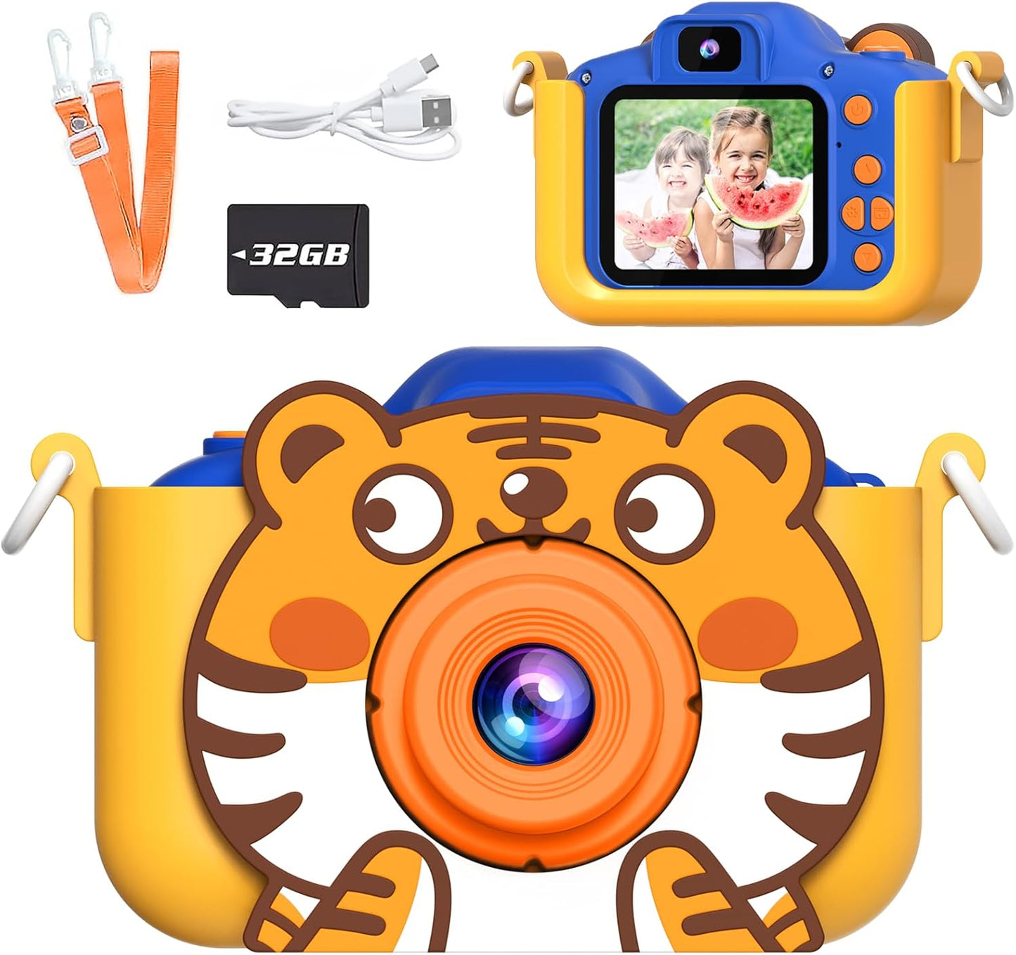 Kids Tiger Camera: Dual Cams, 1080P Video, 6 Filters, 32GB SD - Perfect Gift for 3+ ~
