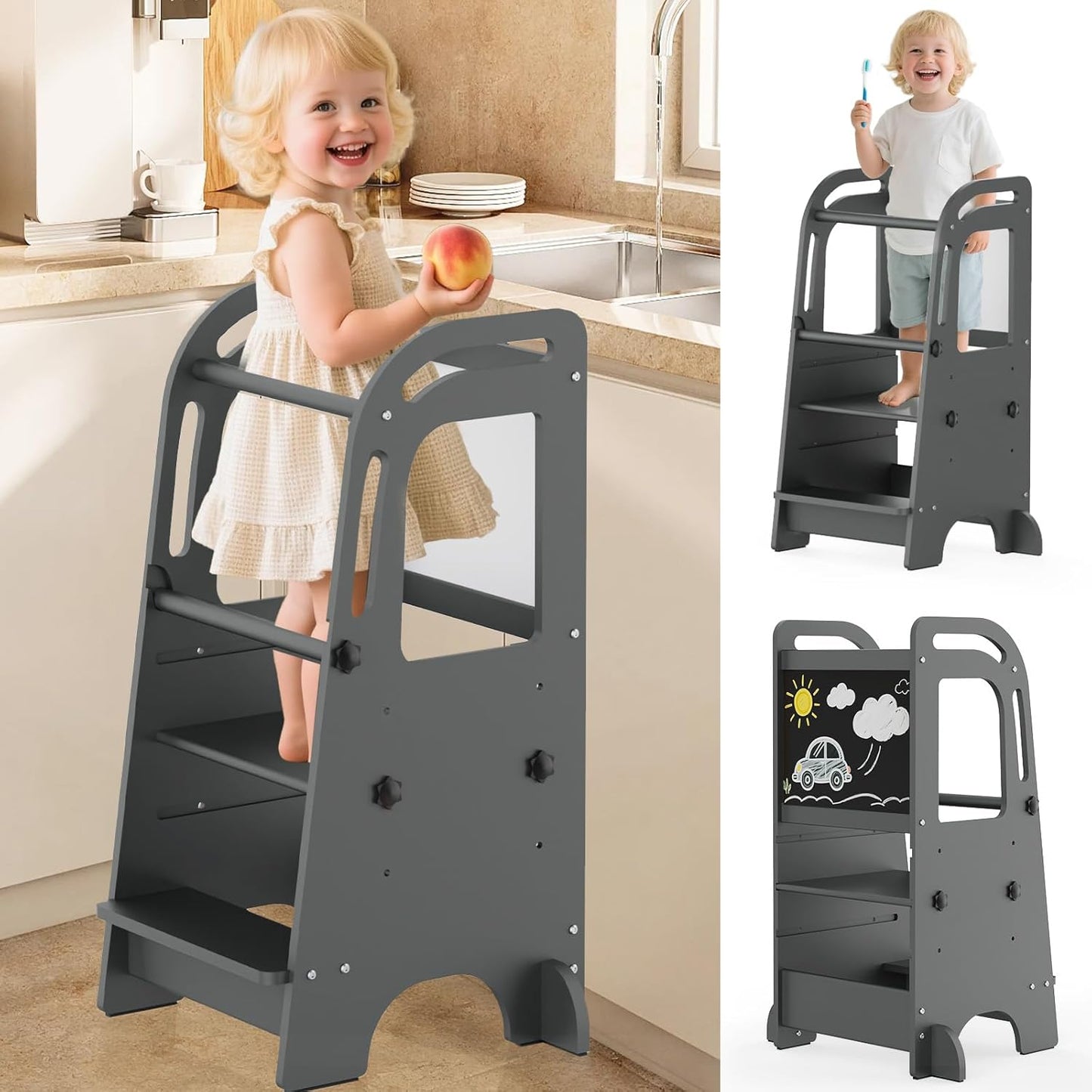 Toddler Tower with Chalkboard for Safe Kitchen Fun and Growth