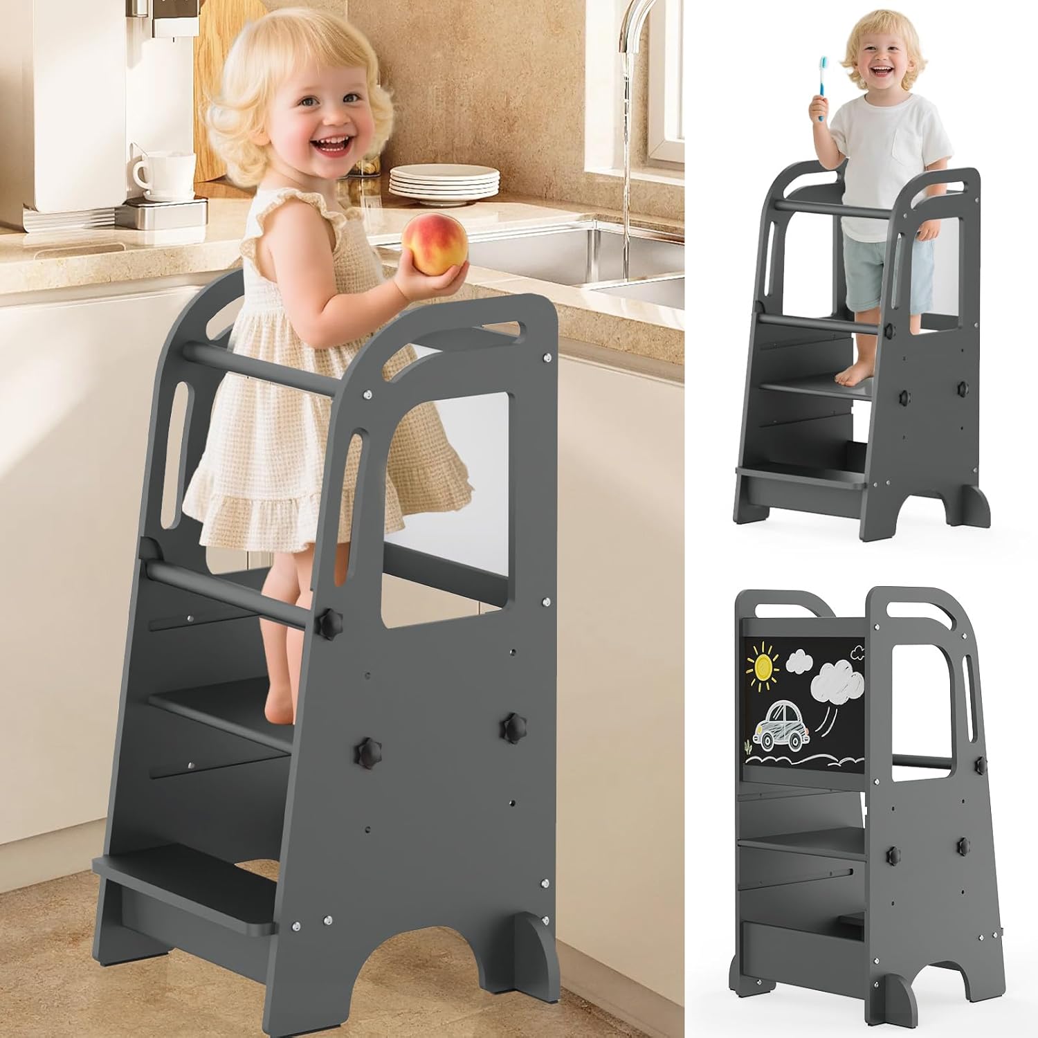 Toddler Tower with Chalkboard for Safe Kitchen Fun and Growth