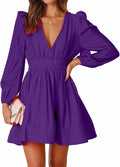 Mini Deep V Long Sleeve Dress - Flowy A-line Sexy Mini Dress