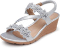 Wedge Sandals for Women Dressy - Elastic Ankle Strap Low Wedges