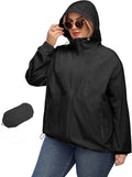 Plus Size Womens Rain Jacket with Hood Waterproof Trench