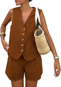 Women's Summer 2 Piece Outfit Sleeveless Vest and Pockets Shorts