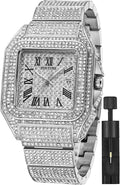 Gosasa Hip Hop Men's Crystal Bling Watch - Bold Rectangle Case