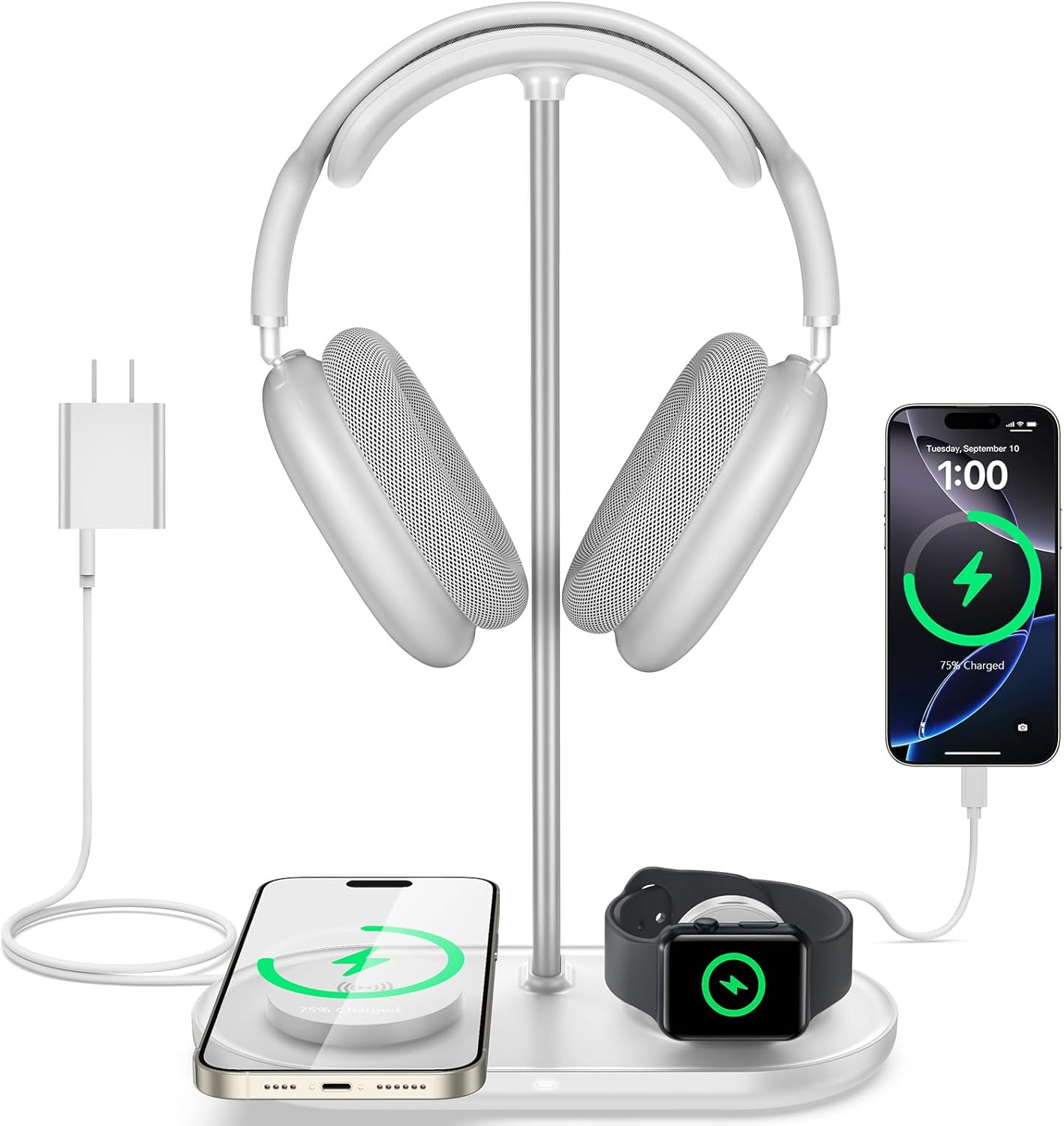 TopMade 5 in 1 Headphone Stand with Wireless Charger & USB Port