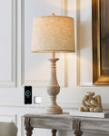 PoKat 27.25 in Table Lamp for Living Room - Dual USB Bedside Lamp