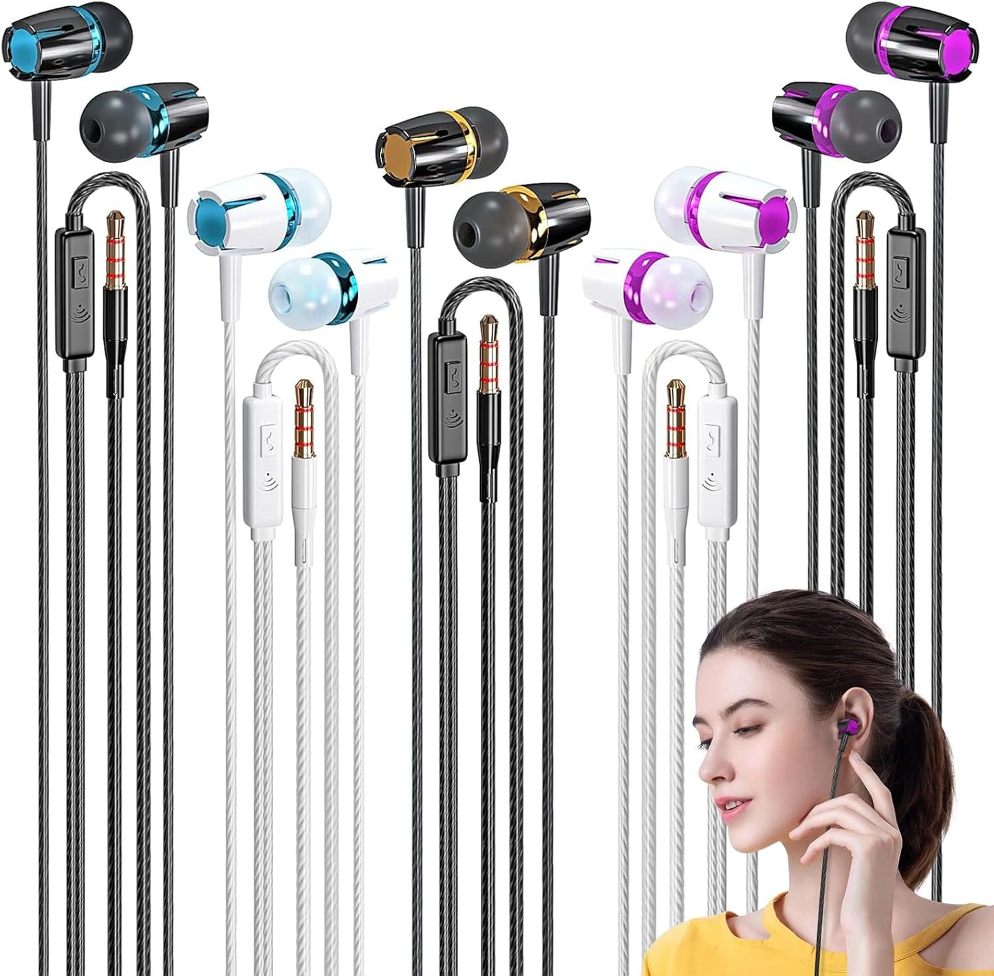 Rayleigh 5-Pack Wired Earbuds: Heavy Bass Stereo, Mic, Noise Blocking
