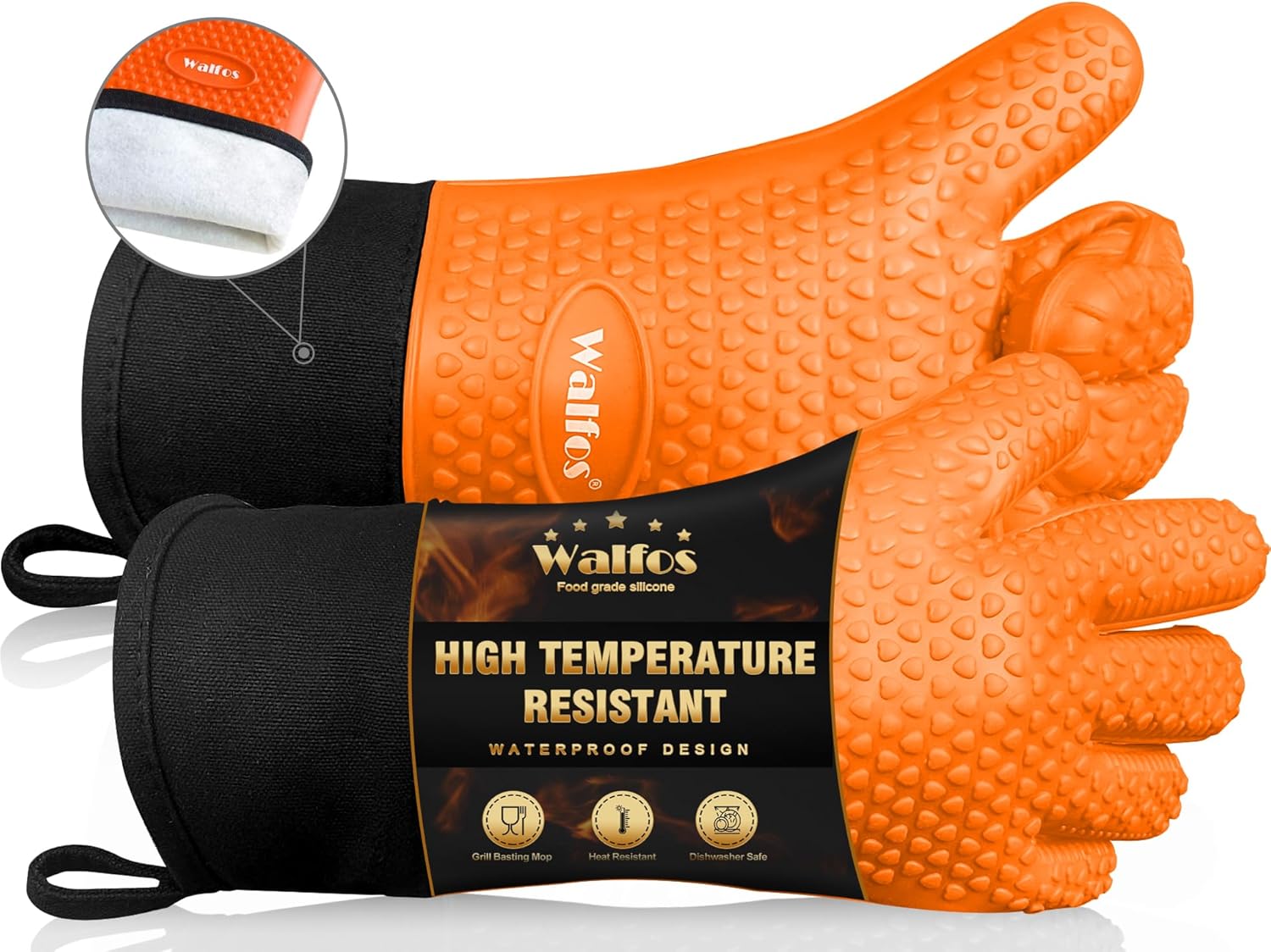 Walfos Heat-Resistant BBQ Gloves - Non-Slip Grip